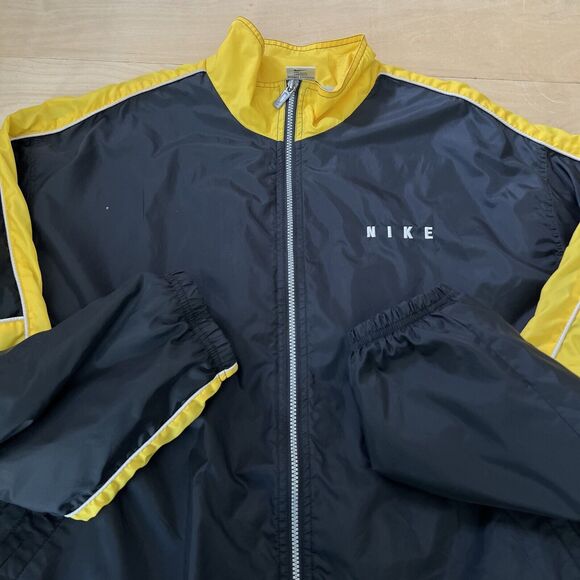 Vintage Nike Jacket 2XL Black Yellow 90s Windbreaker Sportswear New York Oregon - Picture 3 of 8
